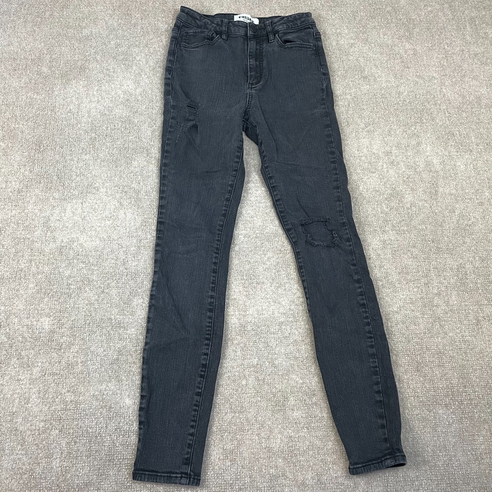 RSQ Jegging Jeans Women 26 Black Denim Stretch Cotton Super High Rise Distressed